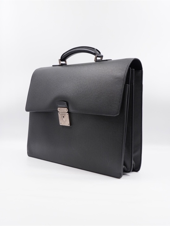 Louis Vuitton Briefcase Black Textured Leather Briefcase with Silver Lock - Picture 3 of 12